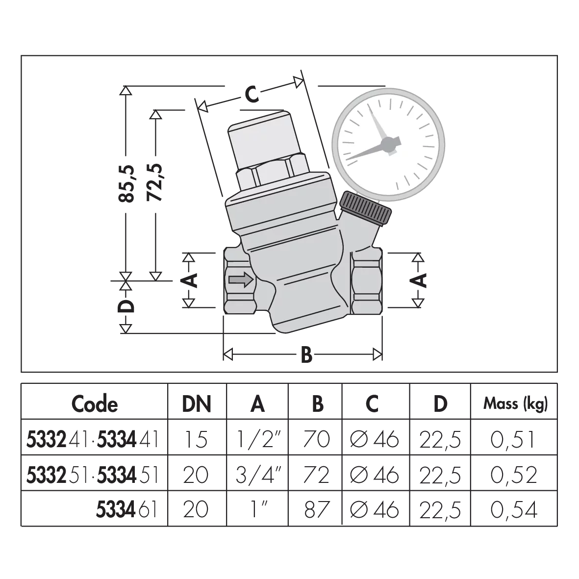 Caleffi Inclined Pressure Reducing Valve with Pressure Gauge