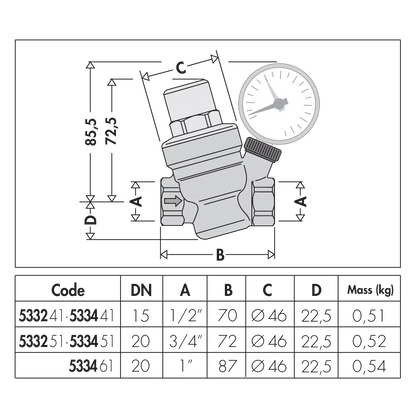 Caleffi Inclined Pressure Reducing Valve with Pressure Gauge